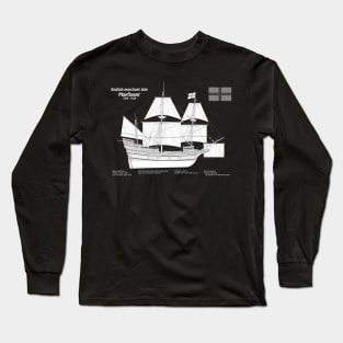 Mayflower plans. America 17th century Pilgrims ship - PBDpng Long Sleeve T-Shirt